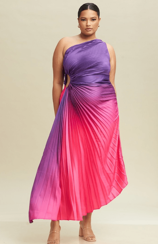 Mikayla Ombre Pleated One Shoulder Maxi Dress-Pink Multi