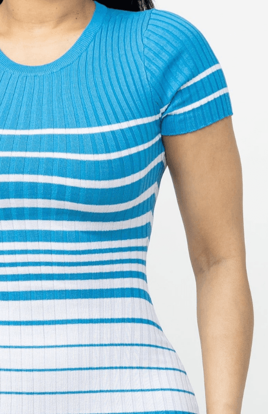 Betty Short Sleeves Stripe Mini Dress-Blue/White