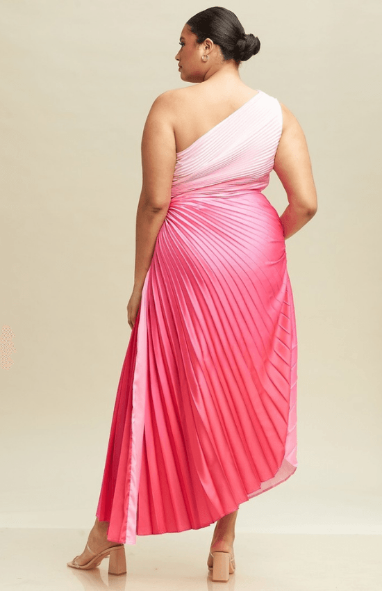 Mikayla Ombre Pleated One Shoulder Maxi Dress-Pink Multi