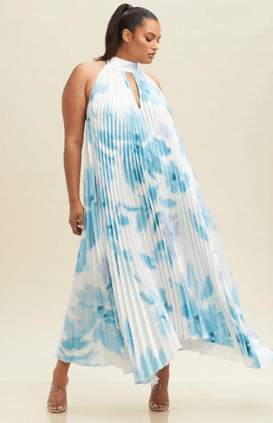 Anabella Open Back Opera Gown Halter Neck Maxi Dress-Blue/White