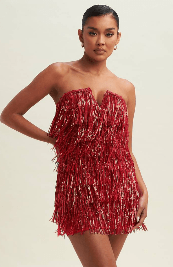 Tiandra Sequin Fringe Mini Dress-White