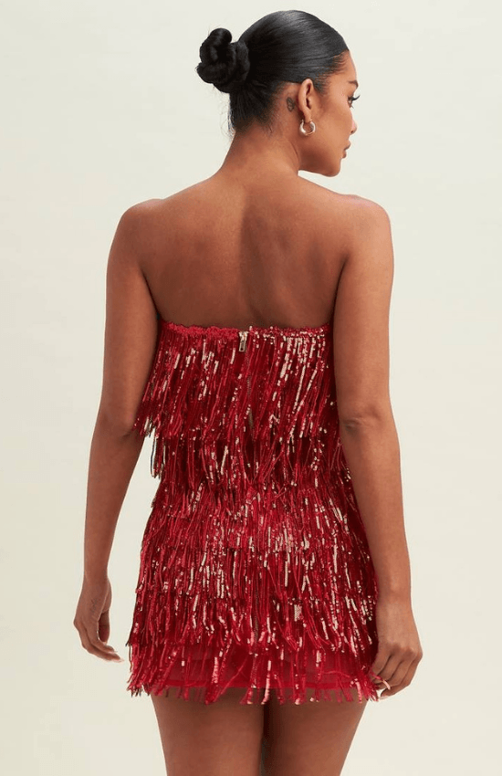 Tiandra Sequin Fringe Mini Dress-White