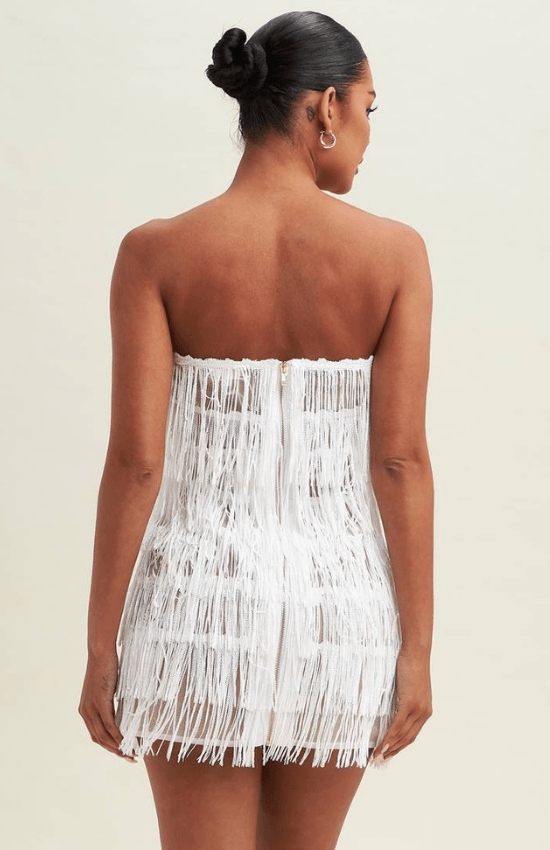 Tiandra Sequin Fringe Mini Dress-White