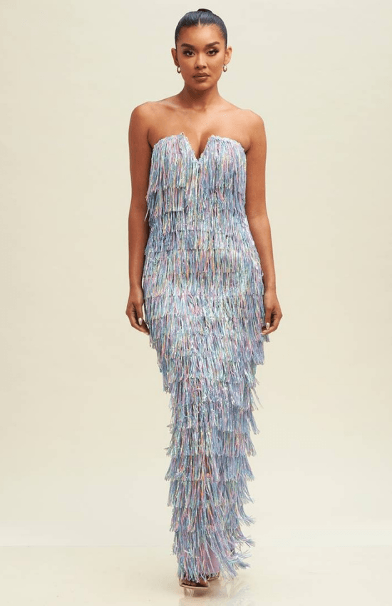 Alyssa Sequin Fringe Elegant Maxi Dress-Lavender