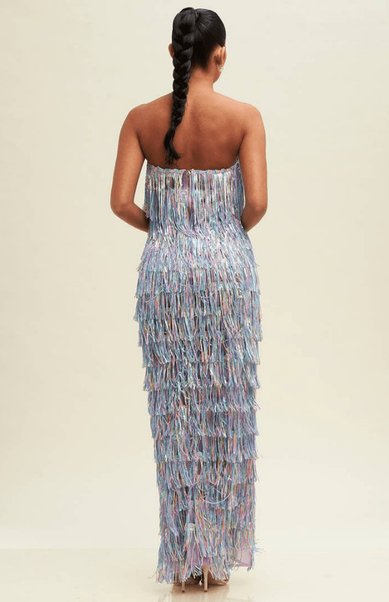 Alyssa Sequin Fringe Elegant Maxi Dress-Lavender