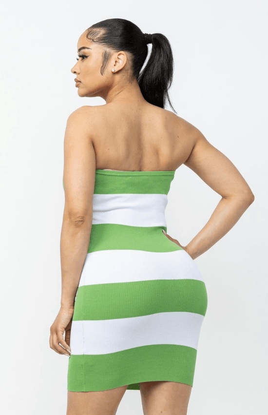 Karla Striped Tube Mini Dress-Green/White