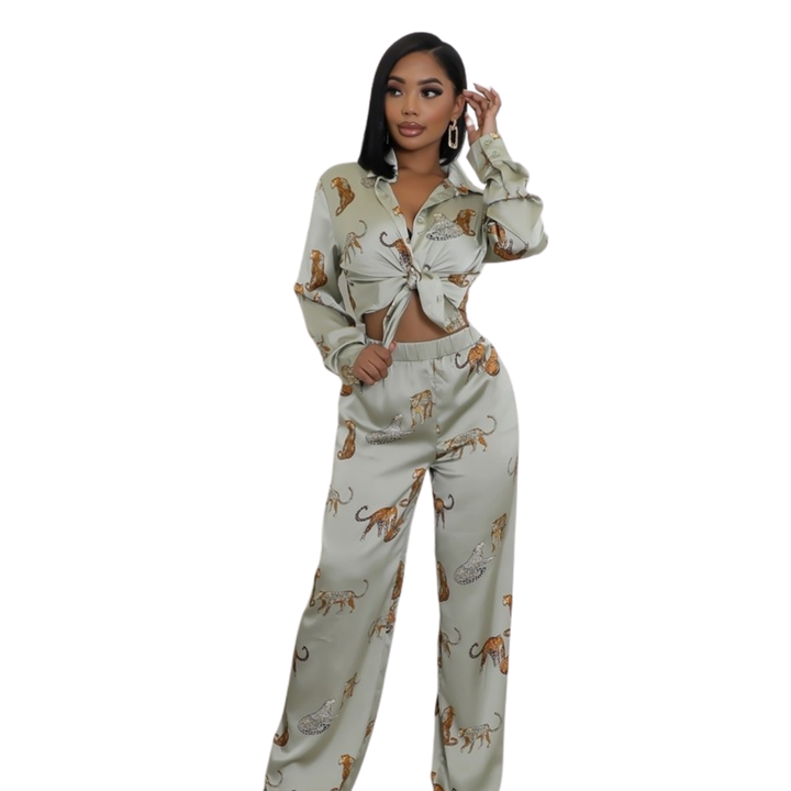 Linna Long sleeves High Waisted Pants Two Piece Set