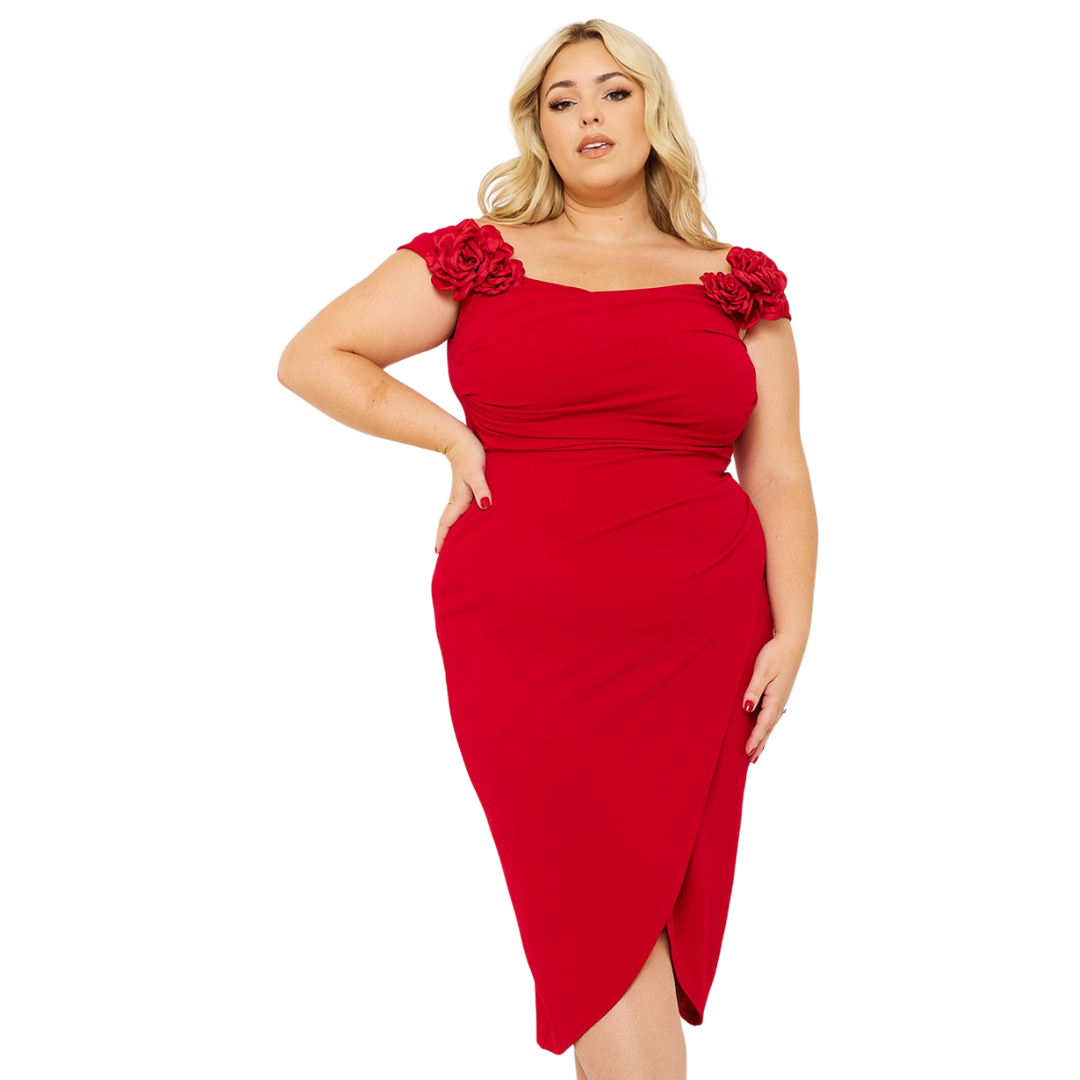 Claudia Flower On Shoulder Plus Size Mini Dress