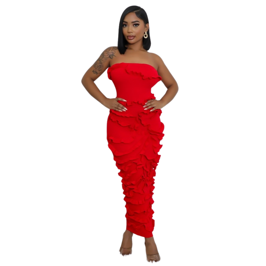 Elegant Tube Knitted Texture Stretch Maxi Dress-Red