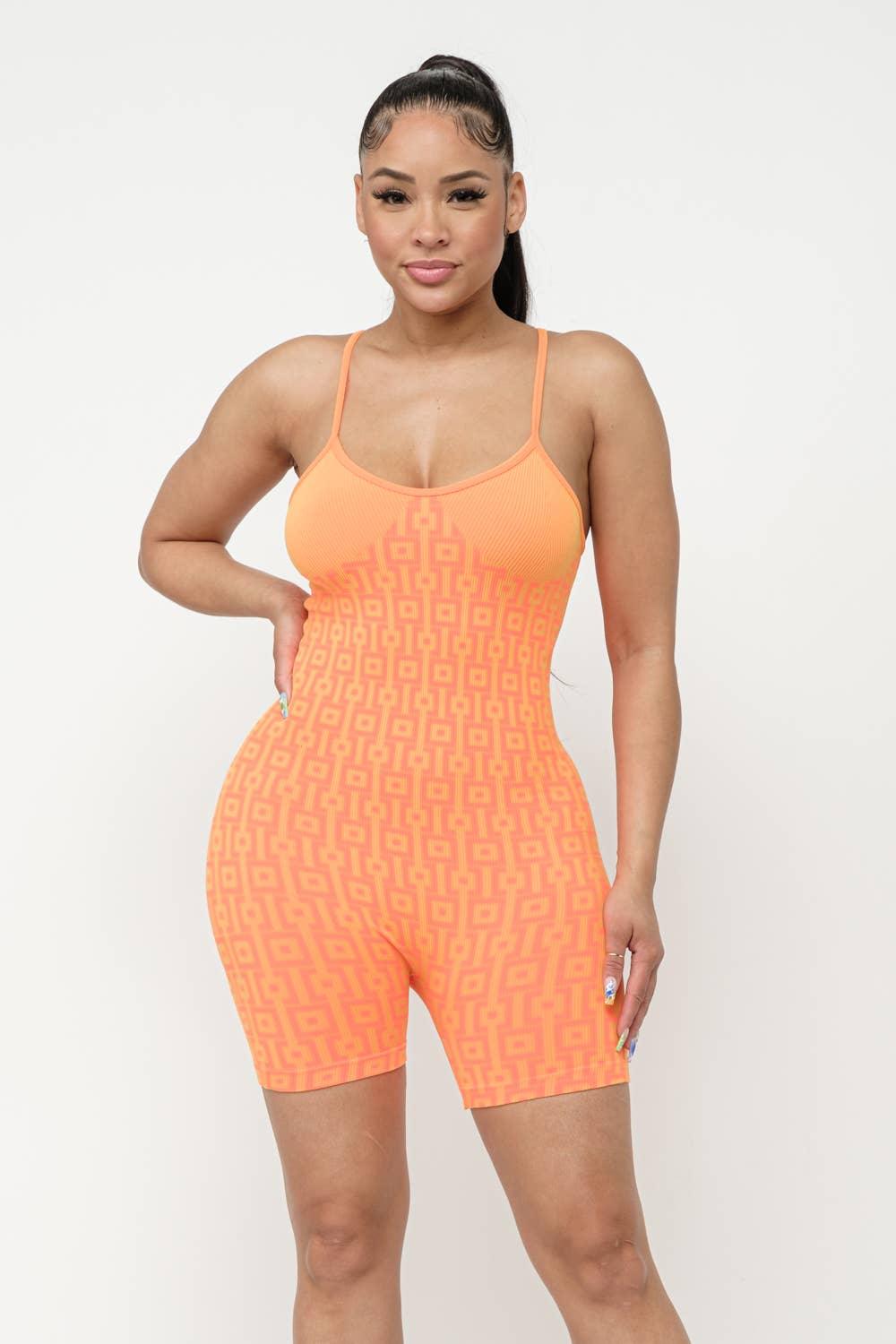 Lala Seamless Print Jacquard Spaghetti Strap Romper