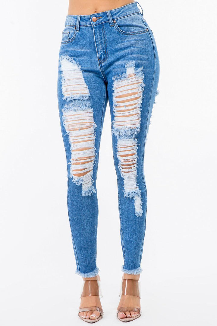 Kayla High Waist Distressed Skinny Jeans-Blue