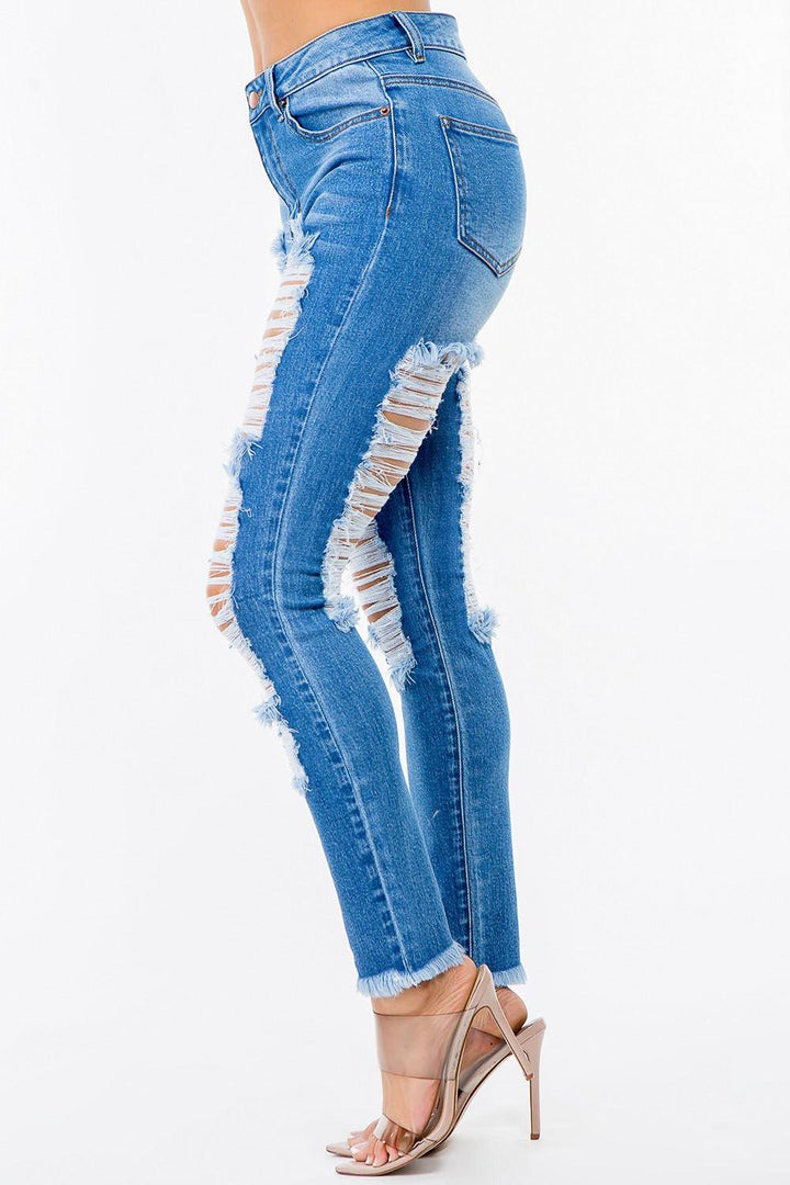 Kayla High Waist Distressed Skinny Jeans-Blue