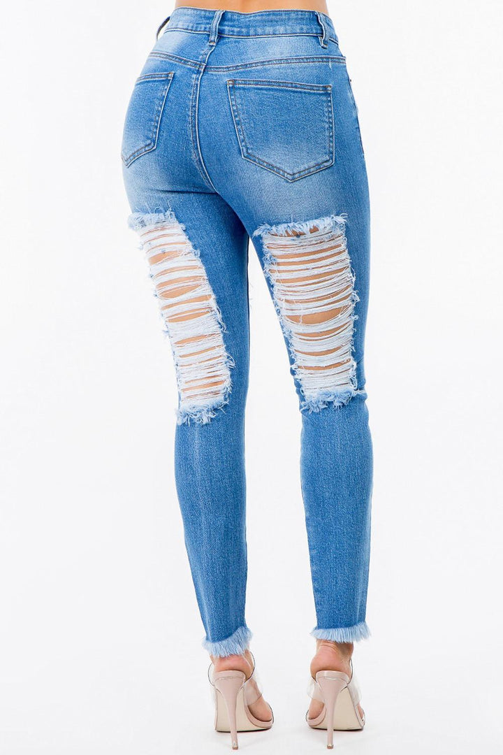 Kayla High Waist Distressed Skinny Jeans-Blue