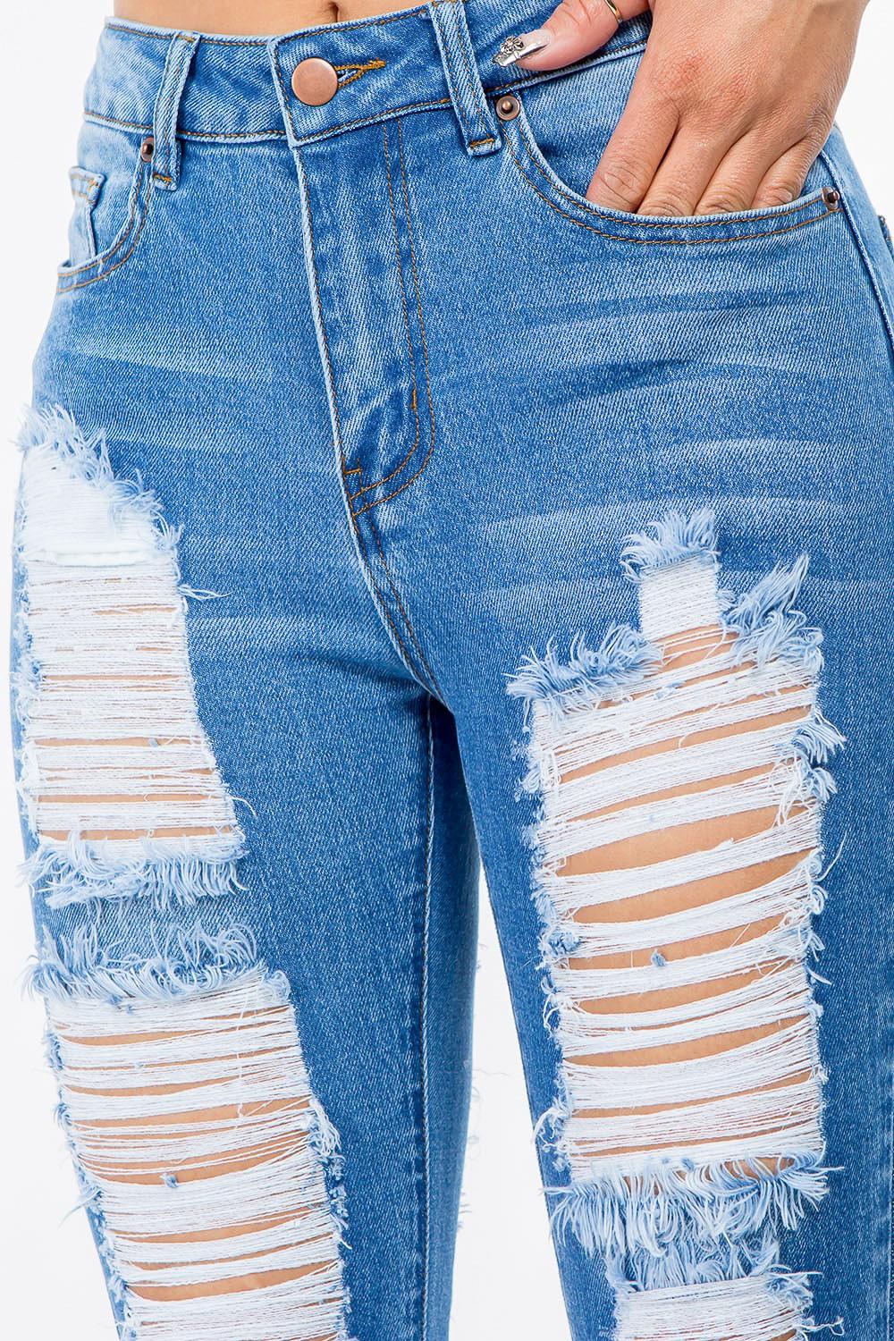 Kayla High Waist Distressed Skinny Jeans-Blue