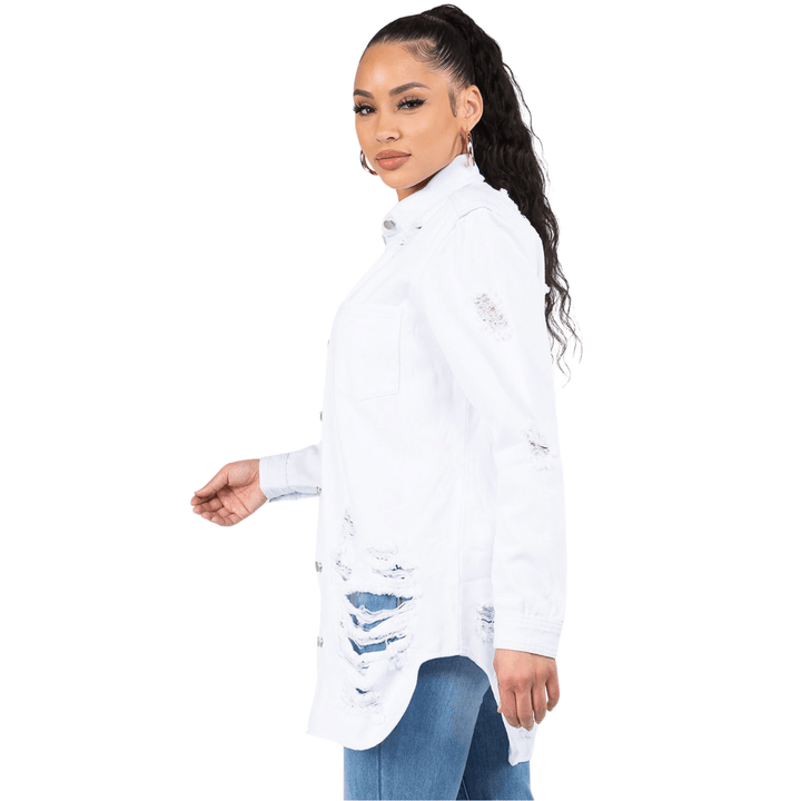 Laila Long Sleeves Denim Shirts Jacket-White