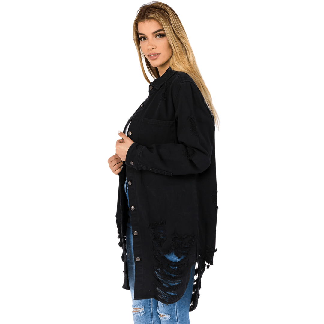 Laila Long Sleeves Denim Shirts Jacket-Black