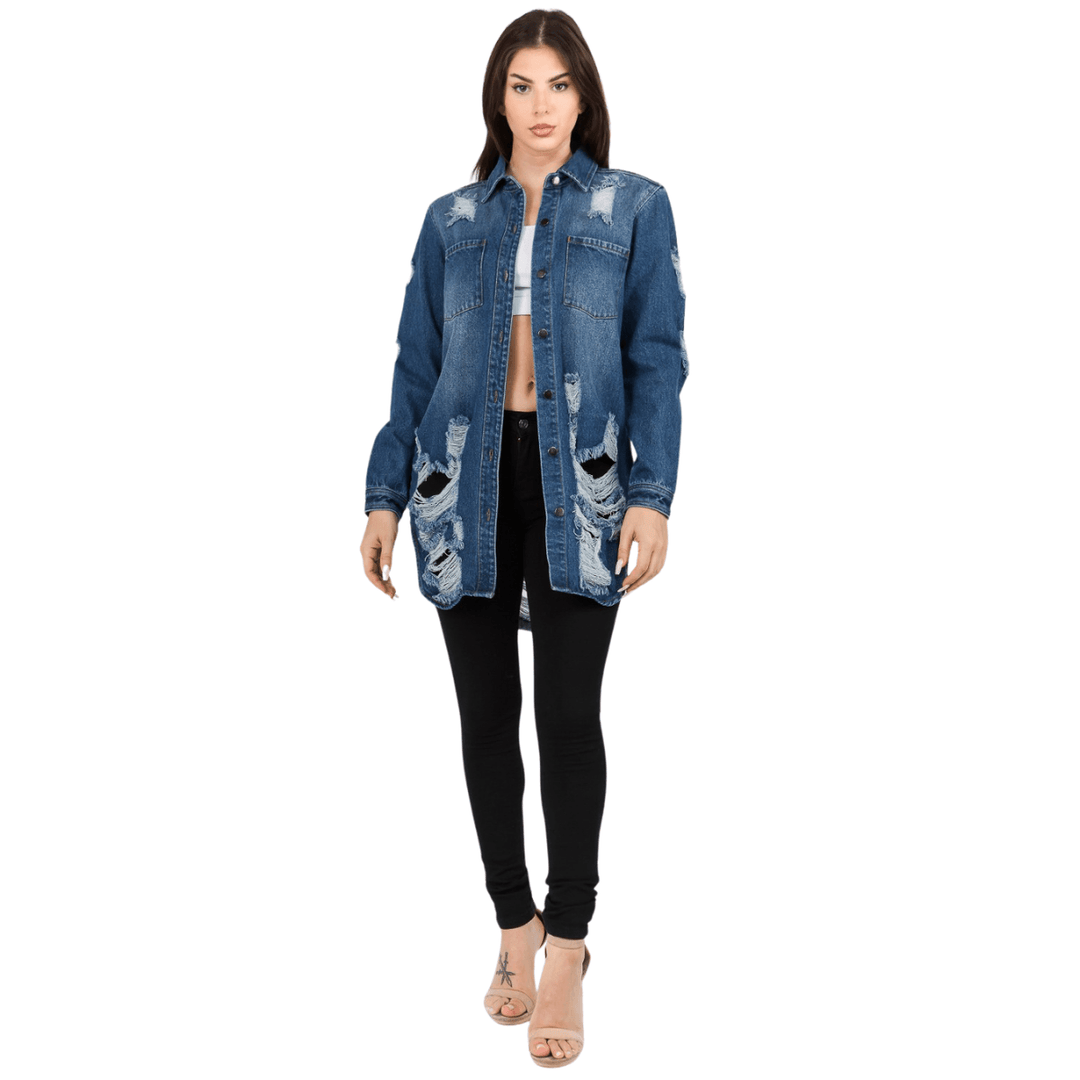 Laila Long Sleeves Denim Shirts Jacket-Blue