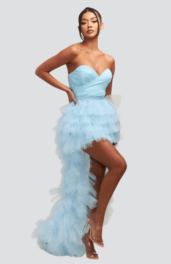 Gina Elegant Tulle Multi-Layer Mesh Maxi Dress-Light Blue