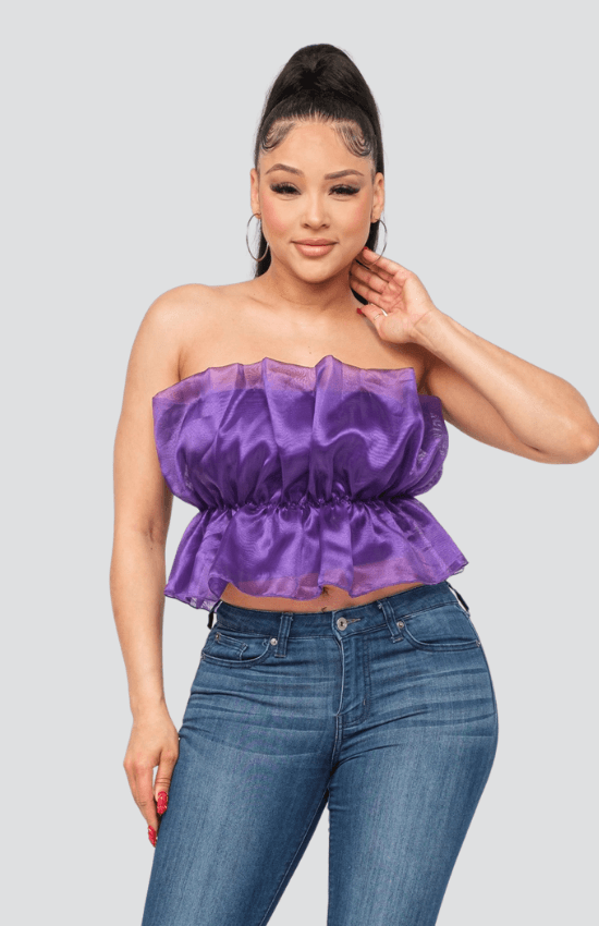 Lalane Linning Elastic Shirring Tulle Tube Top-Purple