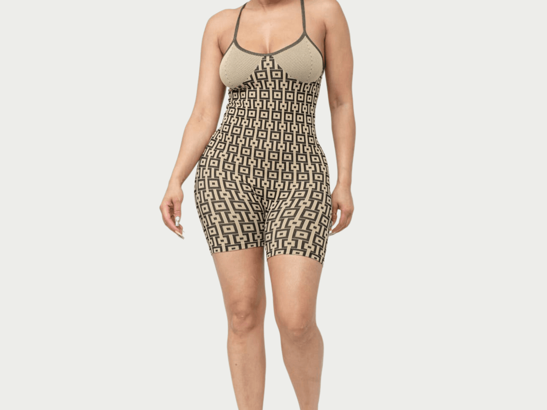 Lala Seamless Print Jacquard Spaghetti Strap Romper