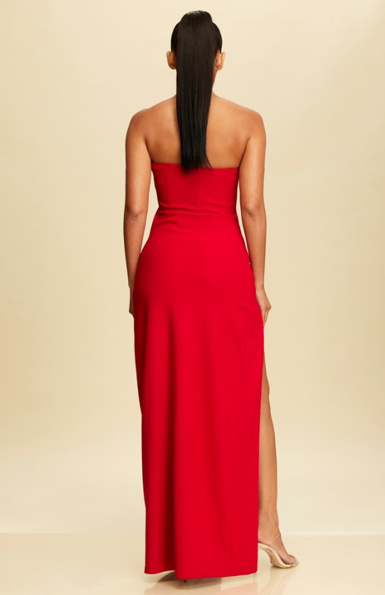 Djoune Embellished Wide Slit Maxi Dress-Red