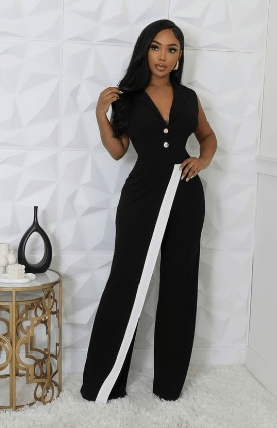 Roseline One Shoulder Cut Out with Pleats Layered Jumpsuit-Black