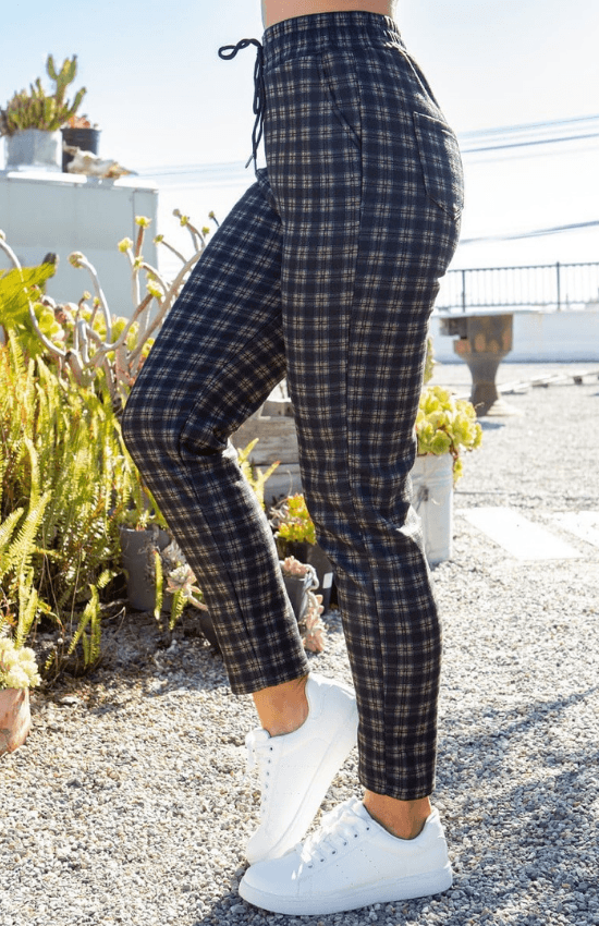 Lara Plaid Fitted jogger pants for women