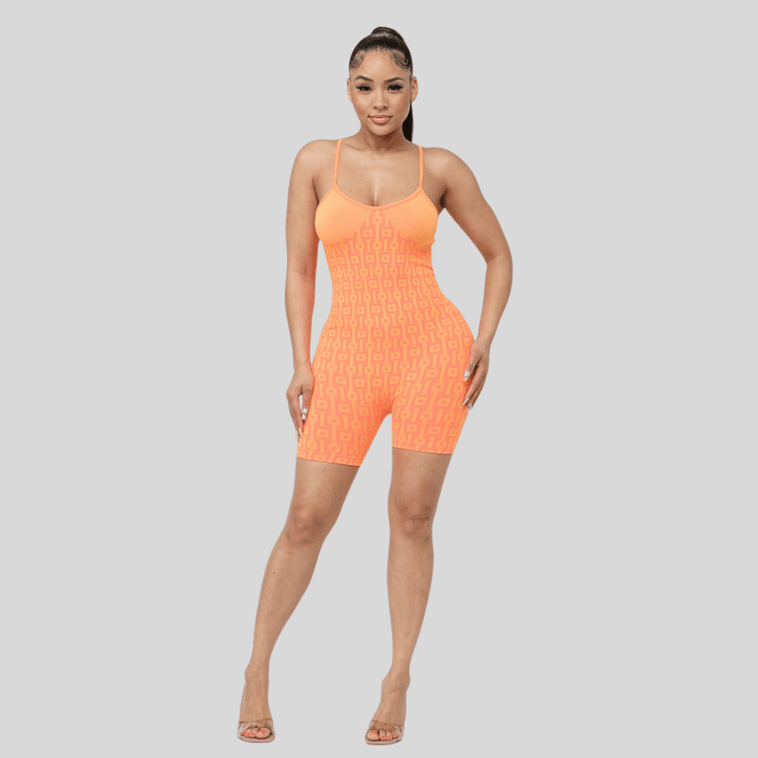 Lala Seamless Print Jacquard Spaghetti Strap Romper