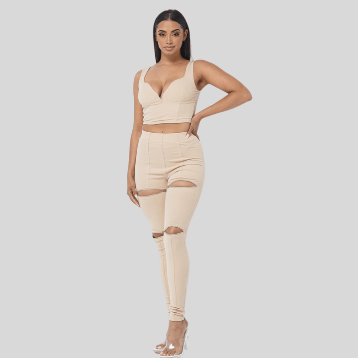 Daniel Spaghetti strap crop top with high zipper legging set