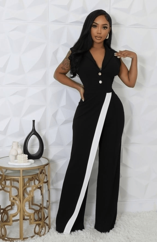 Roseline One Shoulder Cut Out with Pleats Layered Jumpsuit-Black