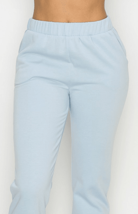 Kay crop top halter neckline with tie and jogger pants-Light Blue