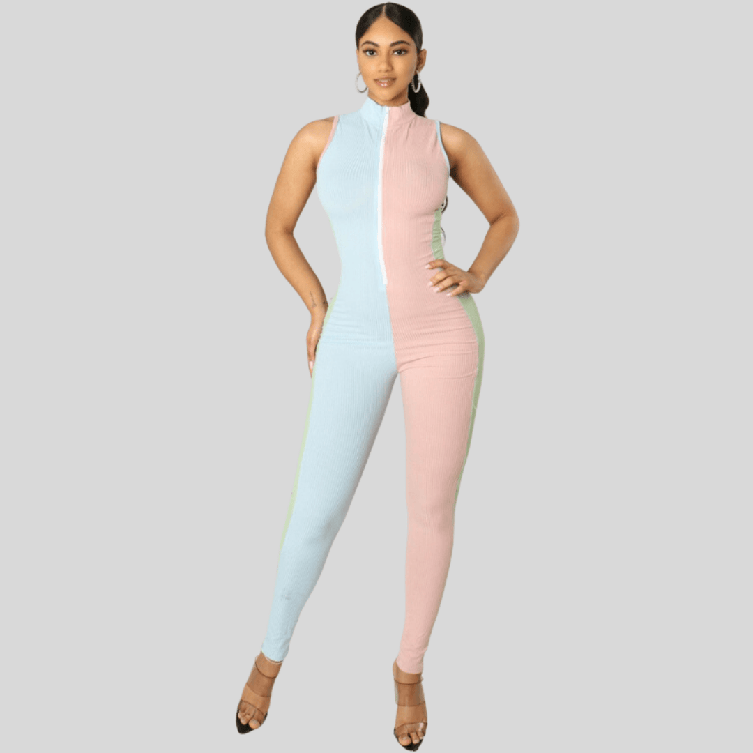 Briana Sleeveless Front Zipper Two Tone Jumpsuit