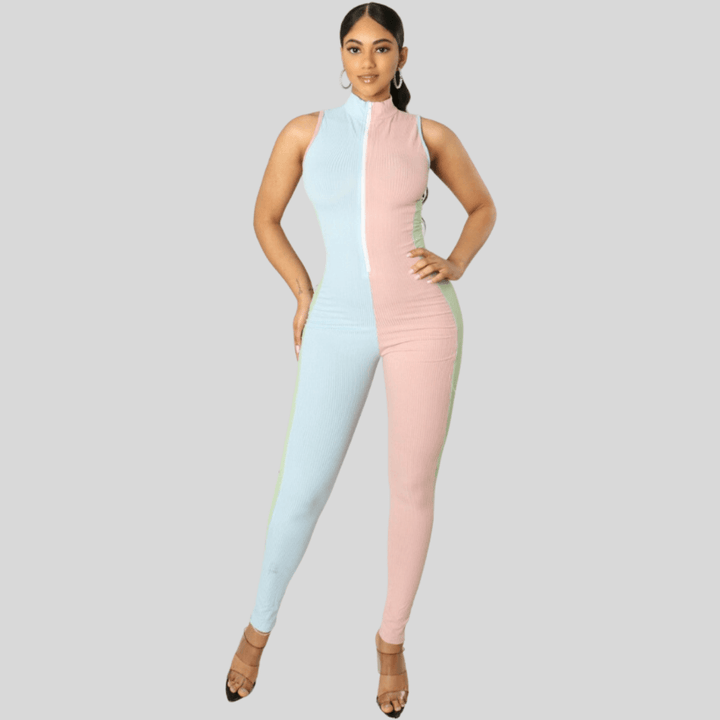 Briana Sleeveless Front Zipper Two Tone Jumpsuit