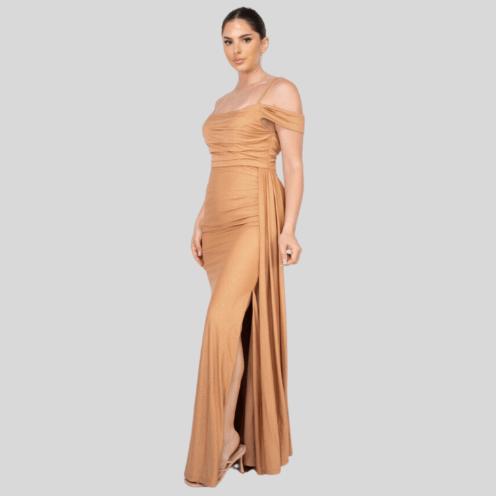 Anabella Modern Nostalgia Glitter Adjustable Cami Strap Maxi Dress-Champagne