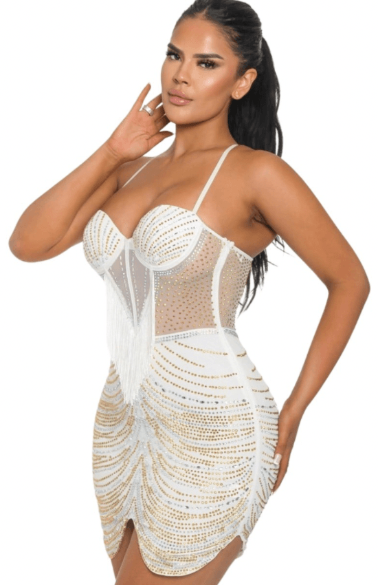 Liana Rhinestone Elegant Bodycon Mini Dress-Pink