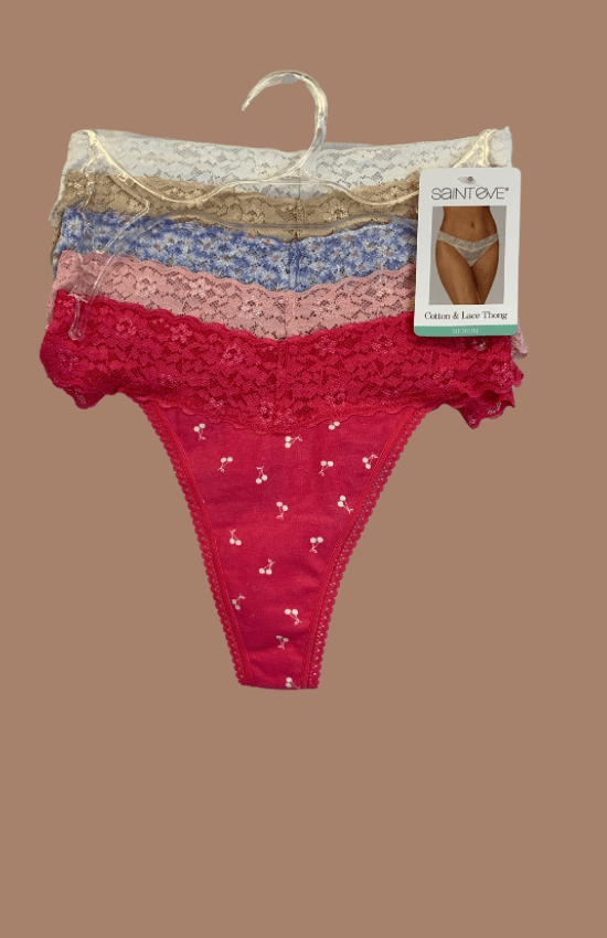 Saint Eve 5 Pack Cotton Lace Thong.