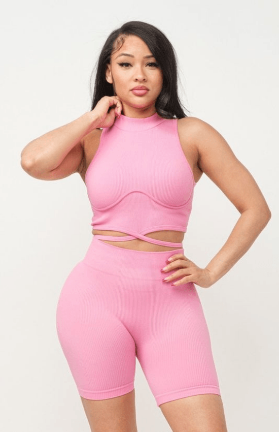 Sadia Seamless Binding Bra Sleeveless Front Waist Back Tie Short set