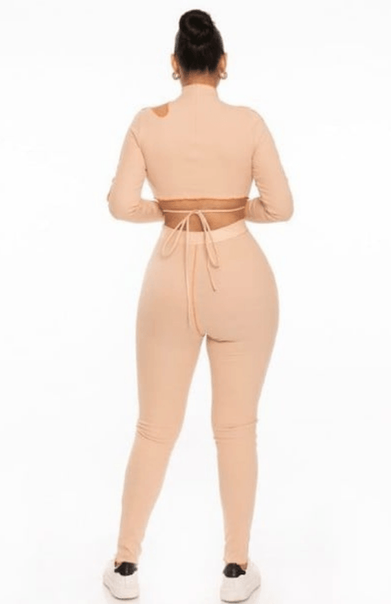 Lina Long Sleeve Cropped Top with Hight Waist Matching Legging Set-Pink