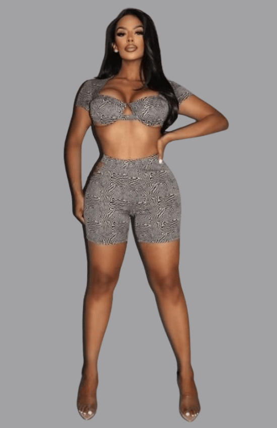 Lora Short Sleeve Crop Top Stretchable Fabric Crafted Short Set