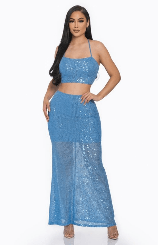 Vena Figure-Skimming Mermaid Crop Top & Long Skirt Set