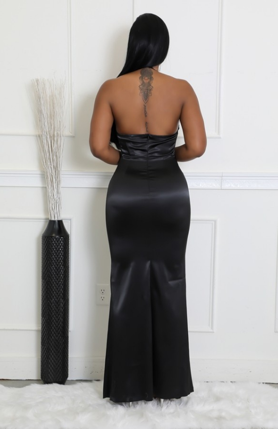 Lala Underwire Sheer Detail Halter neck Sleeveless Maxi Dress-Black