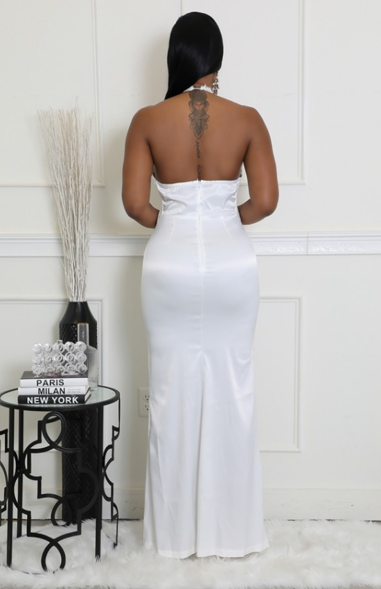 Lala Underwire Sheer Detail Halter neck Sleeveless Maxi Dress-White