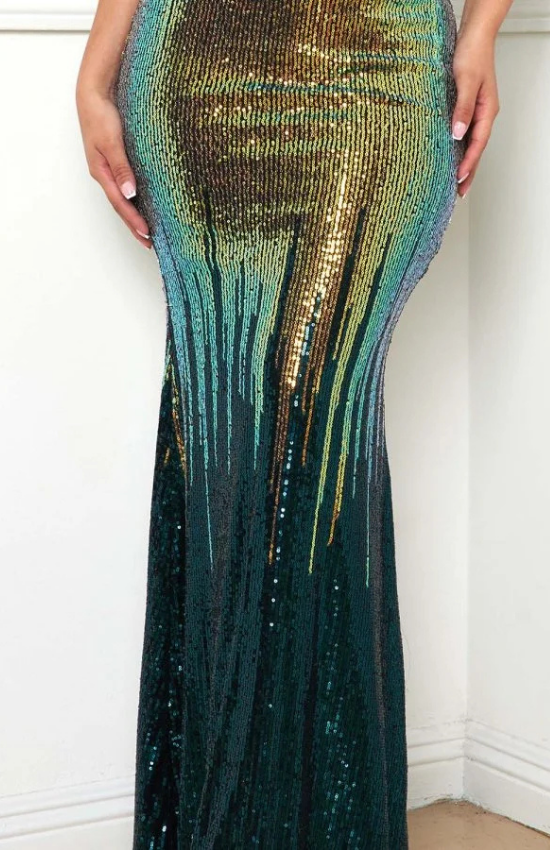 Sandie Two Tone Criss Cross Sequin Maxi Dress-Hunter Green