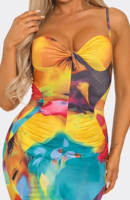 Fabiola Knotted bodice Multi Abstract Print Maxi Dress-Yellow Multi