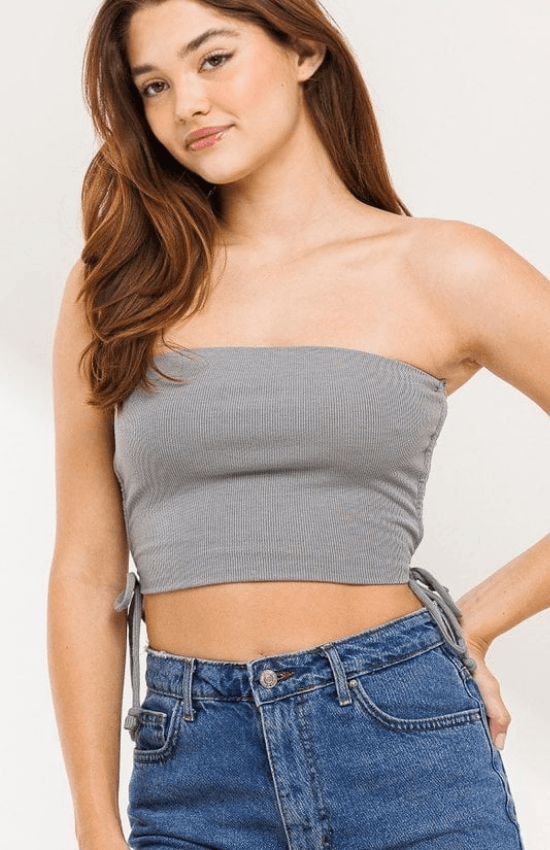 Naomi Drawstring Side Tie Ribbed Tube Top