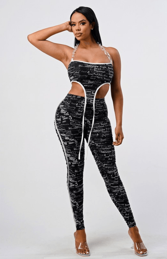 Karla Mesh Print Crop Top with Chain Halter Neck Matching Set