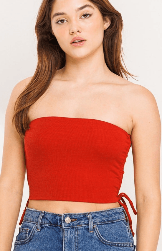 Naomi Drawstring Side Tie Ribbed Tube Top