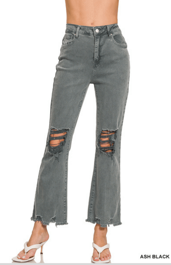 Aniya Acid Washed Waist Distressed Straight Pants