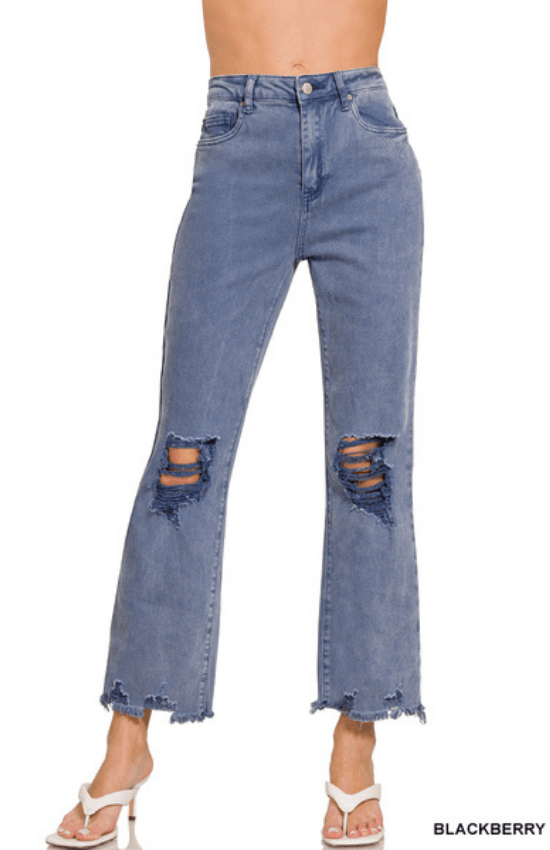 Aniya Acid Washed Waist Distressed Straight Pants