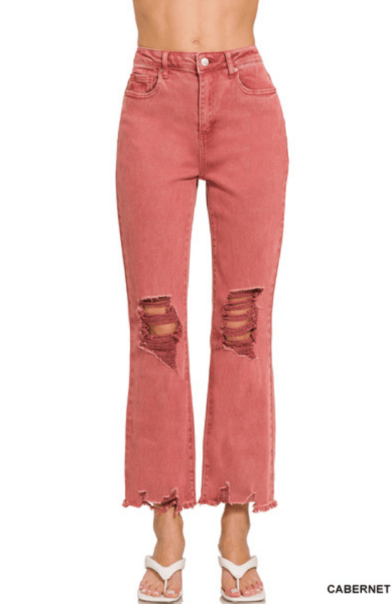 Aniya Acid Washed Waist Distressed Straight Pants